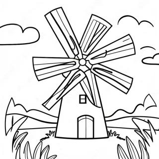 Colorful Windmill In A Sunny Landscape Coloring Page 40604-32089