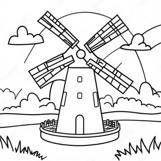 Colorful Windmill In A Sunny Landscape Coloring Page 40604-32090