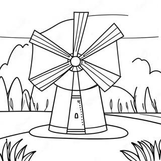 Colorful Windmill In A Sunny Landscape Coloring Page 40604-32092