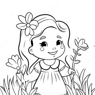 Cute Amy With Flowers Coloring Page 4101-3266