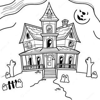 Spooky Haunted House Halloween Coloring Page 41234-32590