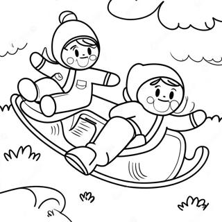 Cute Kids Sledding Down A Hill Coloring Page 41874-33101