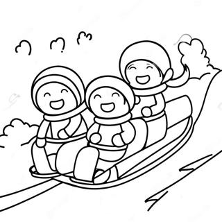 Cute Kids Sledding Down A Hill Coloring Page 41874-33102