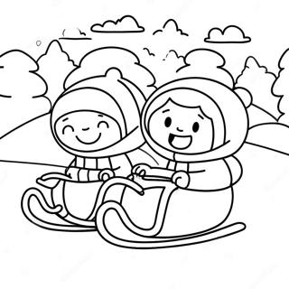 Cute Kids Sledding Down A Hill Coloring Page 41874-33103