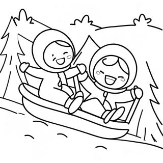 Cute Kids Sledding Down A Hill Coloring Page 41874-33104