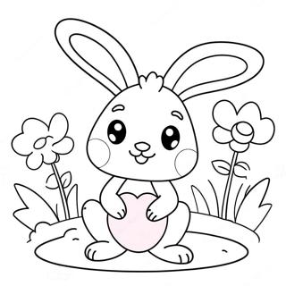 Cute Pink Bunny Girl With Flowers Coloring Page 42304-33429