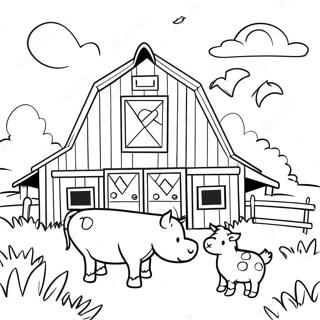 Rustic Barn With Animals Coloring Page 43034-34065