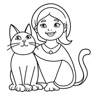 Funny Aunt With A Cat Coloring Page 43244-34173