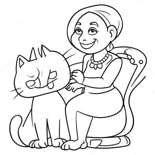 Funny Aunt With A Cat Coloring Page 43244-34174