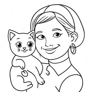 Funny Aunt With A Cat Coloring Page 43244-34176