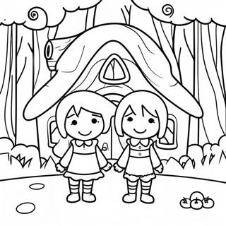 Whimsical Hansel And Gretel In The Forest Coloring Page 43754-34581