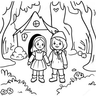 Whimsical Hansel And Gretel In The Forest Coloring Page 43754-34582