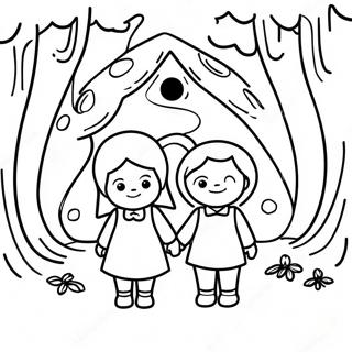 Whimsical Hansel And Gretel In The Forest Coloring Page 43754-34583