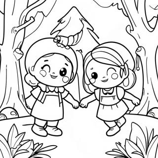 Whimsical Hansel And Gretel In The Forest Coloring Page 43754-34584