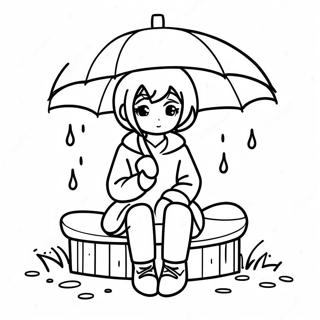 Melancholic Anime Girl Sitting In Rain Coloring Page 43894-34705