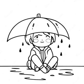 Melancholic Anime Girl Sitting In Rain Coloring Page 43894-34706