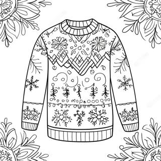 Festive Ugly Christmas Sweater With Snowflakes Coloring Page 4451-3545