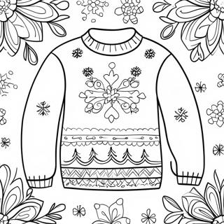 Festive Ugly Christmas Sweater With Snowflakes Coloring Page 4451-3547