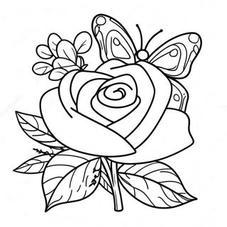 Elegant Rose With Colorful Butterfly Coloring Page 44544-35237