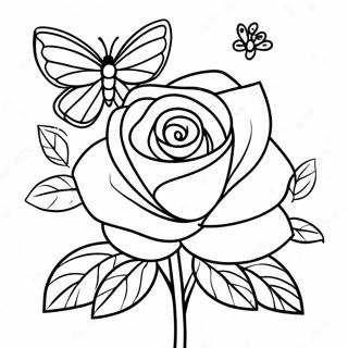 Elegant Rose With Colorful Butterfly Coloring Page 44544-35239