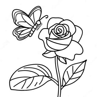 Elegant Rose With Colorful Butterfly Coloring Page 44544-35240