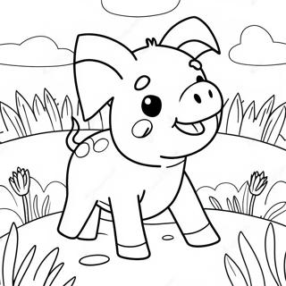 Happy Piglet In A Field Coloring Page 4511-3593