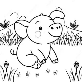 Happy Piglet In A Field Coloring Page 4511-3594