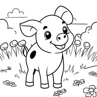 Happy Piglet In A Field Coloring Page 4511-3596