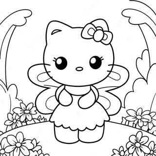 Página Para Colorir Fada Hello Kitty Fofa Em Um Jardim De Flores 45494-35957