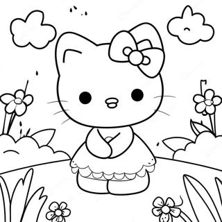 Página Para Colorir Fada Hello Kitty Fofa Em Um Jardim De Flores 45494-35958