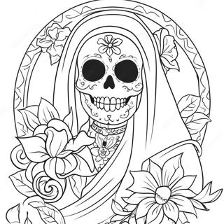 Colorful Santa Muerte With Flowers Coloring Page 45734-36157