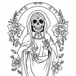 Colorful Santa Muerte With Flowers Coloring Page 45734-36158