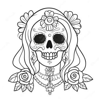 Colorful Santa Muerte With Flowers Coloring Page 45734-36159