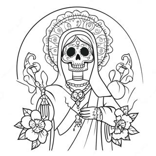 Colorful Santa Muerte With Flowers Coloring Page 45734-36160