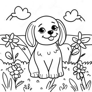 Playful Cavapoo In A Flower Field Coloring Page 46004-36366