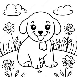 Playful Cavapoo In A Flower Field Coloring Page 46004-36368