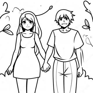 Anime-Paar Hand In Hand Ausmalbild 46053-36405