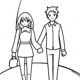 Anime-Paar Hand In Hand Ausmalbild 46053-36406