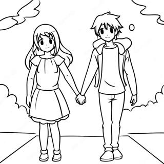 Anime-Paar Hand In Hand Ausmalbild 46053-36407