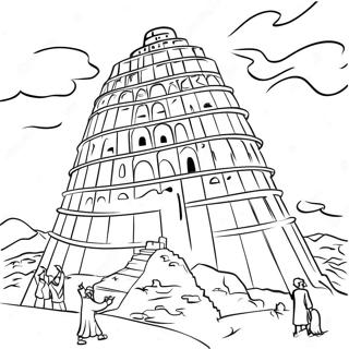 Colorful Tower Of Babel Scene Coloring Page 46154-36488