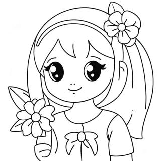 Página Para Colorear De Linda Chica Anime Con Flores 46264-36571