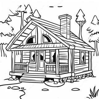 Rustic Log Cabin In The Woods Coloring Page 46354-36645