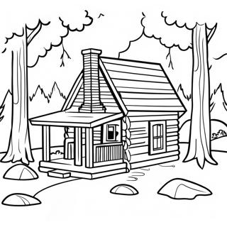 Rustic Log Cabin In The Woods Coloring Page 46354-36647