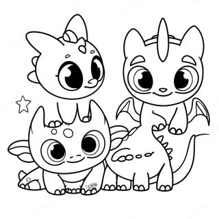 Cute Baby Toothless With Friends Coloring Page 46934-37101