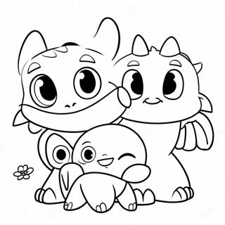 Cute Baby Toothless With Friends Coloring Page 46934-37102