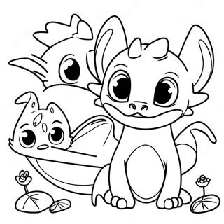 Cute Baby Toothless With Friends Coloring Page 46934-37104