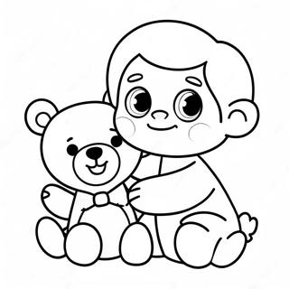 Cute Baby Boy With Teddy Bear Coloring Page 47154-37275