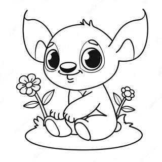 Adorable Baby Stitch With Flowers Coloring Page 47304-37405