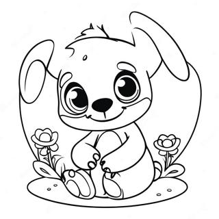 Adorable Baby Stitch With Flowers Coloring Page 47304-37406