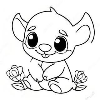 Adorable Baby Stitch With Flowers Coloring Page 47304-37407